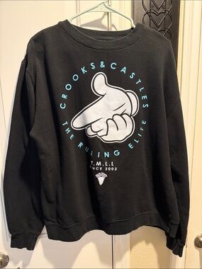 Crooks & Castles Black Sweatshirt with Teal and White Graphic